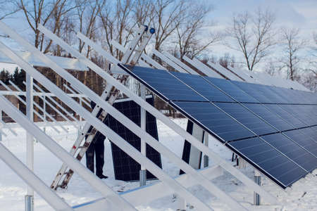 Installation of solar panels. Alternative energy. Environmental protectionの写真素材