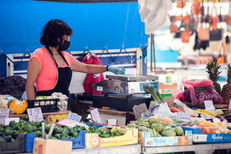 Torrevieja, Spain, 11 of June 2021. Outdoor market with buyers and sellers in Torrevieja, Spain, Costa Blancaのeditorial素材