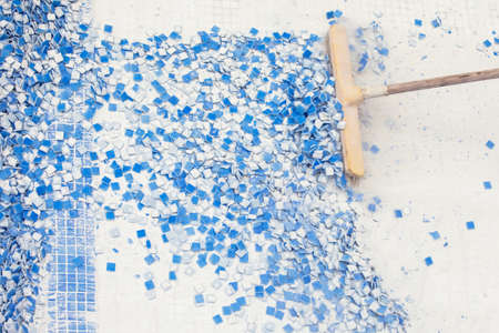 Removing tile in the pool, renovation work of swimming poolの写真素材