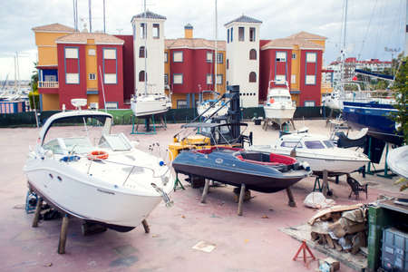 Torrevieja, Spain, 27.04.2021. Yacht repair dock. Boat fixing service. Costa Blancaの写真素材