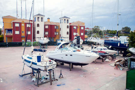 Torrevieja, Spain, 27.04.2021. Yacht repair dock. Boat fixing service. Costa Blancaの写真素材