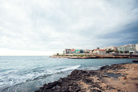 Torrevieja, Spain, 27.04.2021, Sandy beach of Mediterranean sea in Torrevieja cityの写真素材
