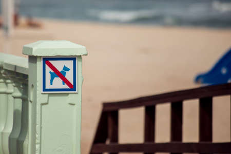 No dogs allowed on beach sign. Warning information in the beach entranceの写真素材