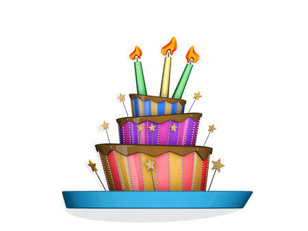 Birthday Cake with candles on a white background.