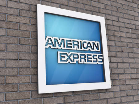 Vancouver, British Columbia, Canada - July 14, 2012 - American Express Logo on a brick wall background.のeditorial素材