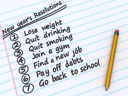 A list of New years resolutions on a sheet of paper 