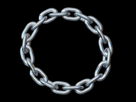 Metal chain shaped in a circle on a black backgroundの写真素材
