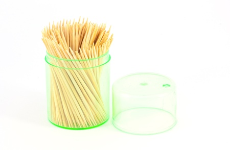 Isolated bamboo toothpick in a bottleの写真素材