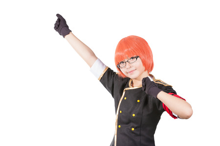 cute asia girl with red wig