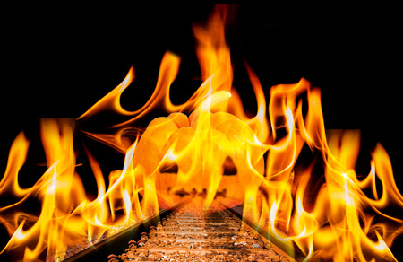 burning railway direct to flame halloween pumpkinの写真素材