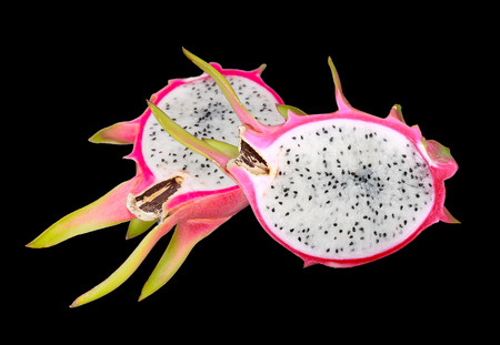 dragon fruit isolated on blackの写真素材