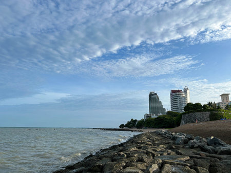 PATTAYA,THAILAND - JULY 29 , 2023 : A beautiful panorama view of  North PATTAYA in the morning.のeditorial素材