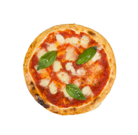 Pizza with cheese and tomato sauce. Pizza on a white background.の写真素材