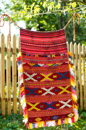 Apron folk costume. Hand woven with threads of natural materials.の写真素材