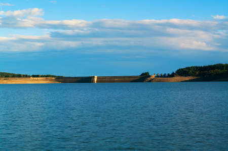 Hydroelectricity. Dam of hydroelectric power plant. Dam reservoir. Water power plant.の写真素材