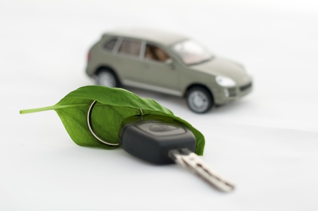 Green leaves and a car. Ecology conception. White isolatedの写真素材