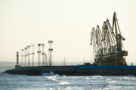 Commercial port cranes. Cranes in a portのeditorial素材