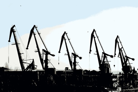 Commercial port cranes. Cranes in a portのeditorial素材