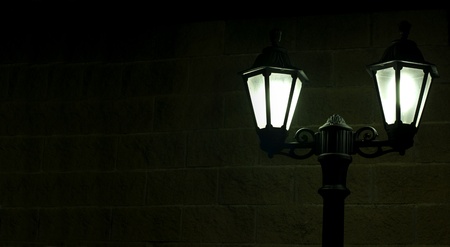 Night picture of the lamp close up. Decorative garden in the night.