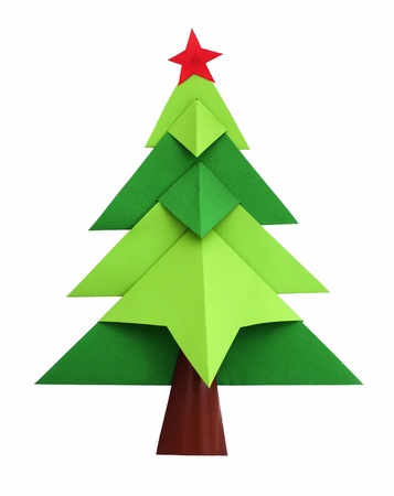 Christmas tree white isolated origamiの写真素材