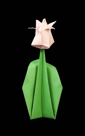 Tulip isolated on black background. Paper made flowers.の写真素材