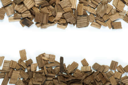 Wooden pieces of oak for wine industry. White isolatedの写真素材