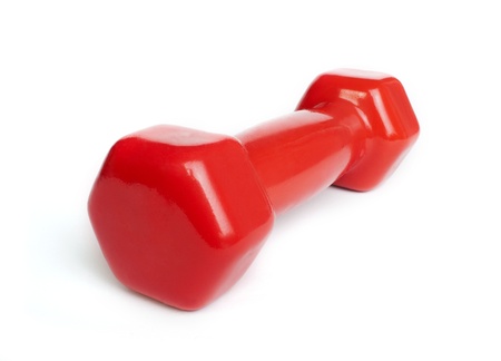 Red dumbbell white isolated studio shotの写真素材