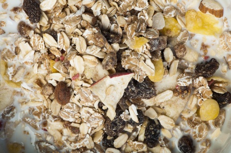 Muesli breakfast in a bowl close upの写真素材