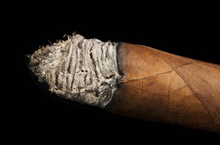 Studio shot cigar black isolated. Smoky cuban cigr.の写真素材