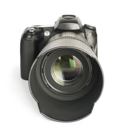 DSLR camera white isolated studio shot.の写真素材