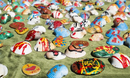 Clam shells souvenirs. Multicolored Painted figuresの写真素材