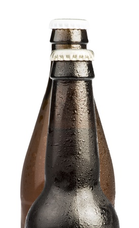Beer bottles isolated studio shot. Close up Brown bottlesの写真素材