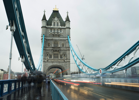 London Tower bridge on sunset illuminated with different colorsの写真素材