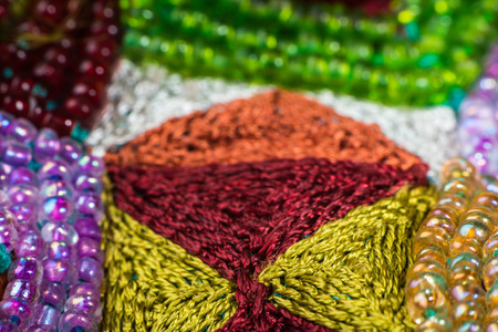 Fashion design elements on fabric. Colorful macro shotの写真素材