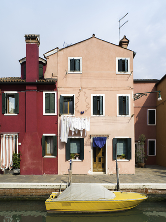 Multicolored houses in Burano, Veniceの写真素材