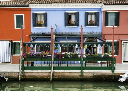 Multicolored houses in Burano, Veniceの写真素材