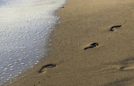 Food steps on the beach. Sun light