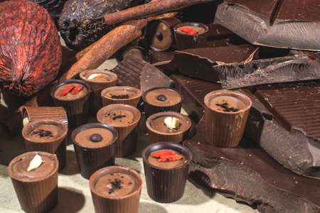 Chocolate bonbons and chocolate bar.の写真素材