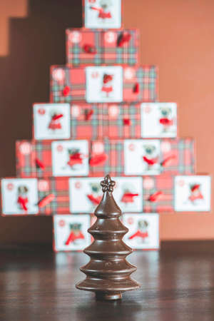 Chocolate Christmas Trees. Brown chocolate. Bulgariaの写真素材
