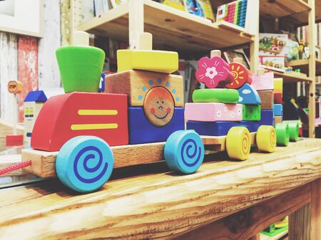Kids wooden train. Toys shopの素材