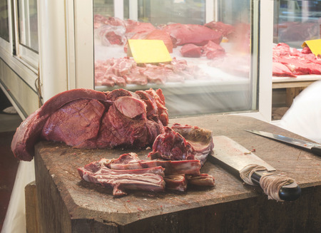Meat in authentic market. Greece, Athens, Piraeusの写真素材