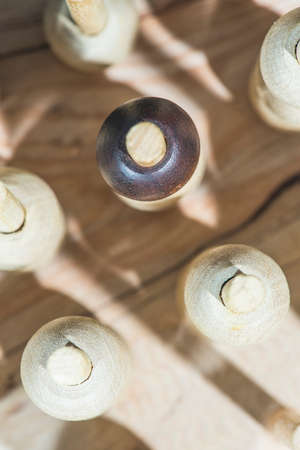 Wooden figures in the concept of individuality and leadershipの写真素材