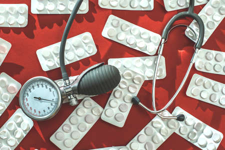 Analog apparatus for measuring blood and pillsの写真素材