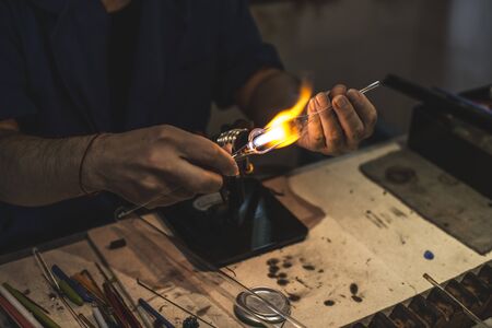 Manual manufacture of glass wareの写真素材