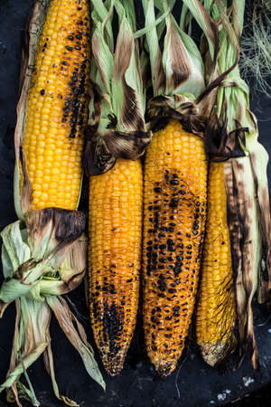 Roasted corn on the grill. Close upの写真素材
