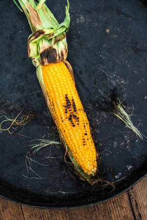 Roasted corn on the grill. Close upの写真素材