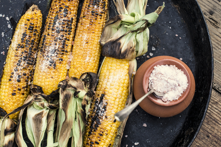 Roasted corn salted. Garden grillの写真素材