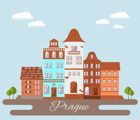 Prague  cityscape. Flat design illustration.のイラスト素材