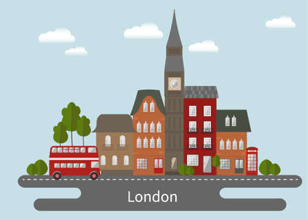 London cityscape. Flat design illustration.のイラスト素材