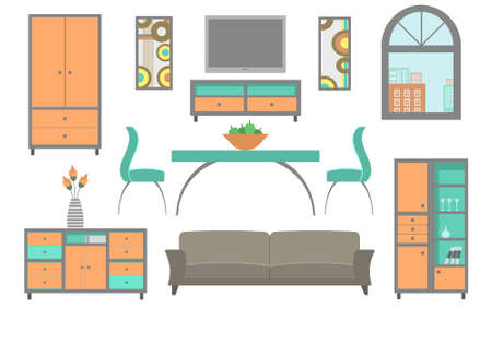 Furniture collection for a living room. Modern flat design illustration.のイラスト素材